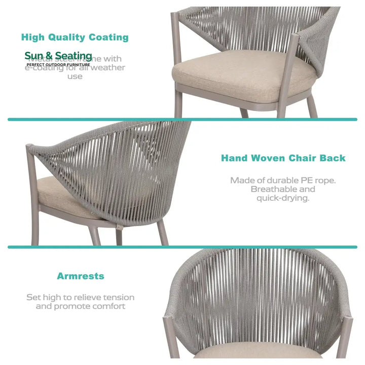 Detect Outdoor Patio Seating Set 2 Chairs and 1 Table Set (Grey) Braided &amp; Rope Coffee Table Sets
