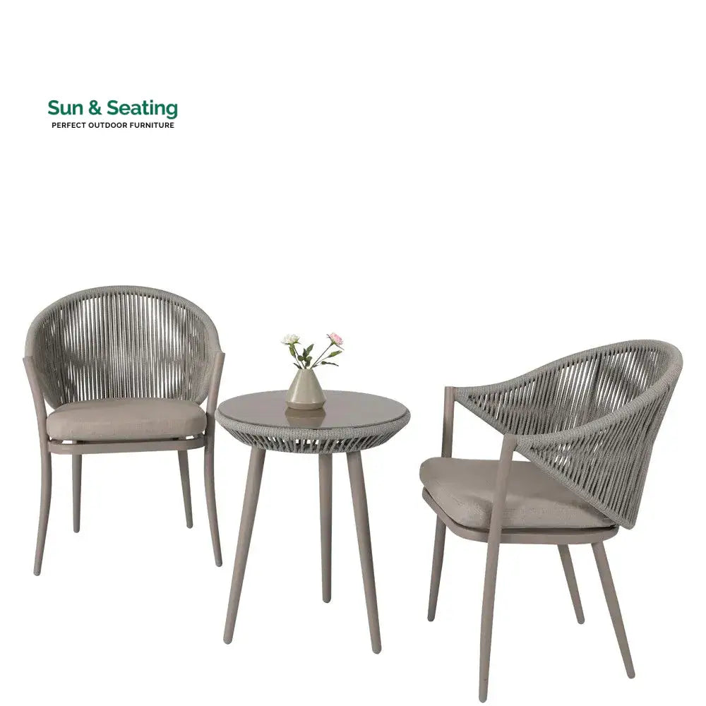Detect Outdoor Patio Seating Set 2 Chairs and 1 Table Set (Grey) Braided &amp; Rope Coffee Table Sets
