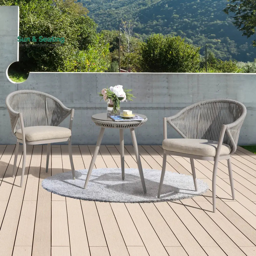 Detect Outdoor Patio Seating Set 2 Chairs and 1 Table Set (Grey) Braided &amp; Rope Coffee Table Sets