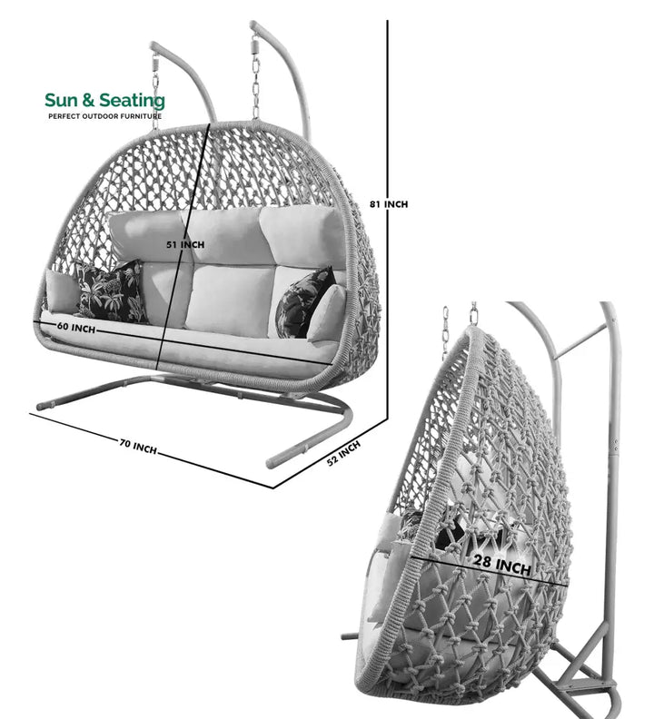 Dewey Three Seater Hanging Swing With Stand For Balcony Garden Swing (Natural) Braid &amp; Rope Swings