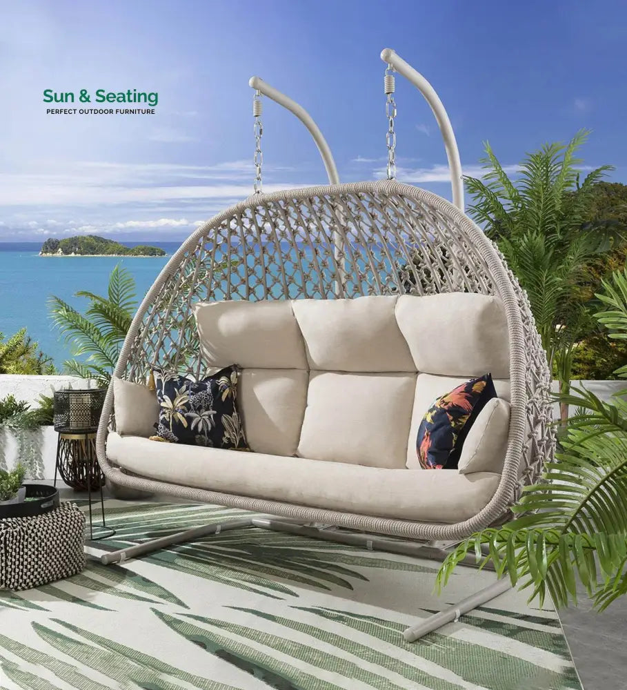 Dewey Three Seater Hanging Swing With Stand For Balcony Garden Swing (Natural) Braid &amp; Rope Swings
