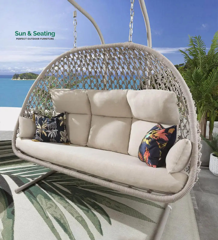 Dewey Three Seater Hanging Swing With Stand For Balcony Garden Swing (Natural) Braid &amp; Rope Swings
