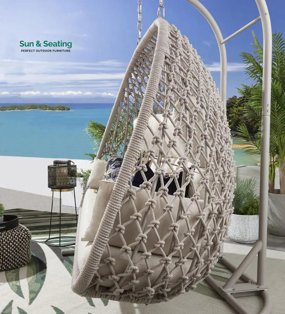 Dewey Three Seater Hanging Swing With Stand For Balcony Garden Swing (Natural) Braid & Rope Swings