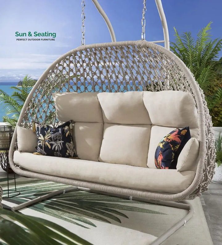 Dewey Three Seater Hanging Swing With Stand For Balcony Garden Swing (Natural) Braid &amp; Rope Swings
