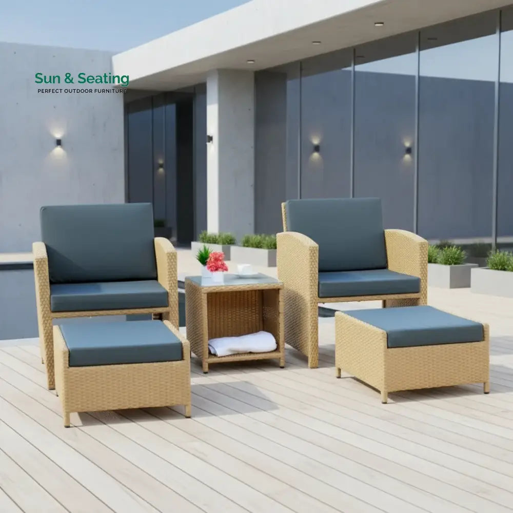 Dhanvi Outdoor 5 Piece Patio Wicker All Weather Sectional Furniture Set Patio Sofa Set