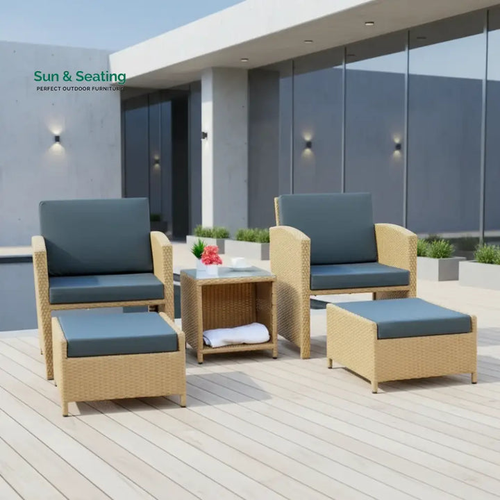 Dhanvi Outdoor 5 Piece Patio Wicker All Weather Sectional Furniture Set Patio Sofa Set