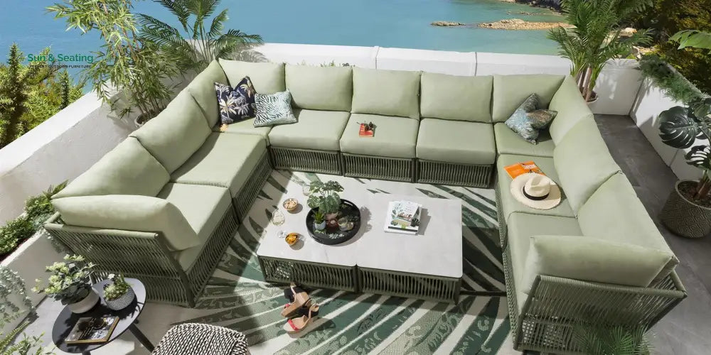 Dieter Outdoor Sofa Set 9 Seater and 2 Center Table Set (Green) Braided &amp; Rope Sofa Sets
