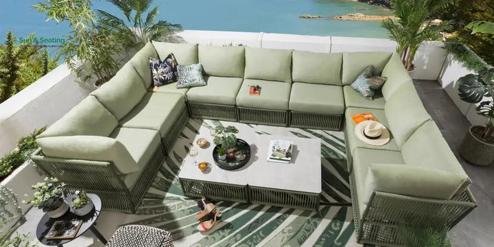 Dieter Outdoor Sofa Set 9 Seater and 2 Center Table Set (Green) Braided &amp; Rope Sofa Sets