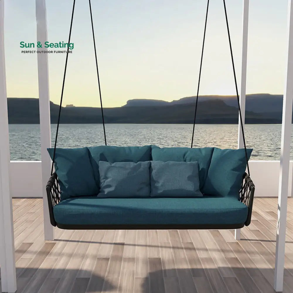 Dimitra Double Seater Hanging Swing Without Stand For Balcony Garden Swing (Black + Ocean) Braided &amp; Rope Swings