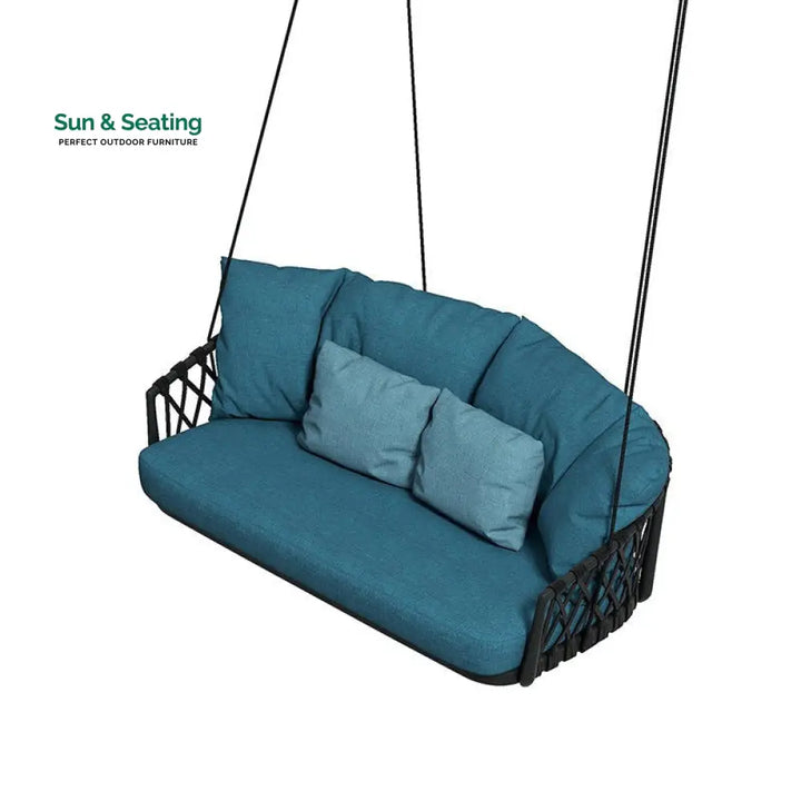 Dimitra Double Seater Hanging Swing Without Stand For Balcony Garden Swing (Black + Ocean) Braided &amp; Rope Swings