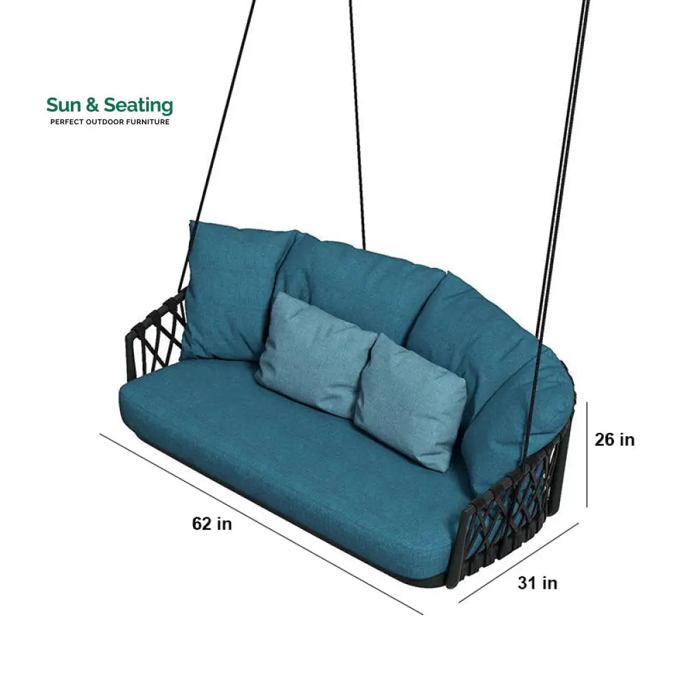 Dimitra Double Seater Hanging Swing Without Stand For Balcony Garden Swing (Black + Ocean) Braided &amp; Rope Swings