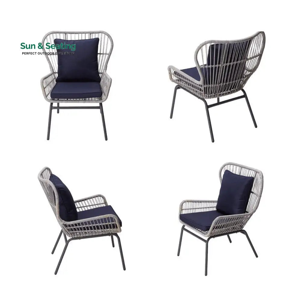 Dino Outdoor Patio Seating Set 2 Chairs and 1 Table Set (Silver) Coffee Table Sets