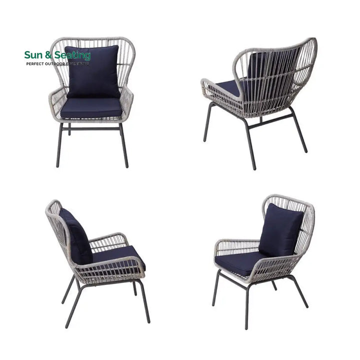 Dino Outdoor Patio Seating Set 2 Chairs and 1 Table Set (Silver) Coffee Table Sets