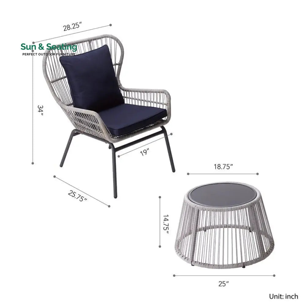 Dino Outdoor Patio Seating Set 2 Chairs and 1 Table Set (Silver) Coffee Table Sets