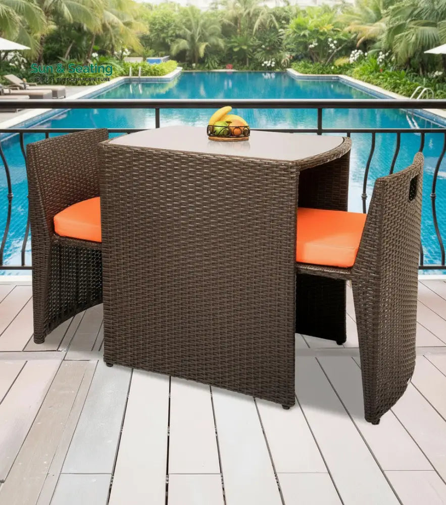 Diski Outdoor Patio Seating Set 2 Chairs and 1 Table Set (Brown) Coffee Table Sets