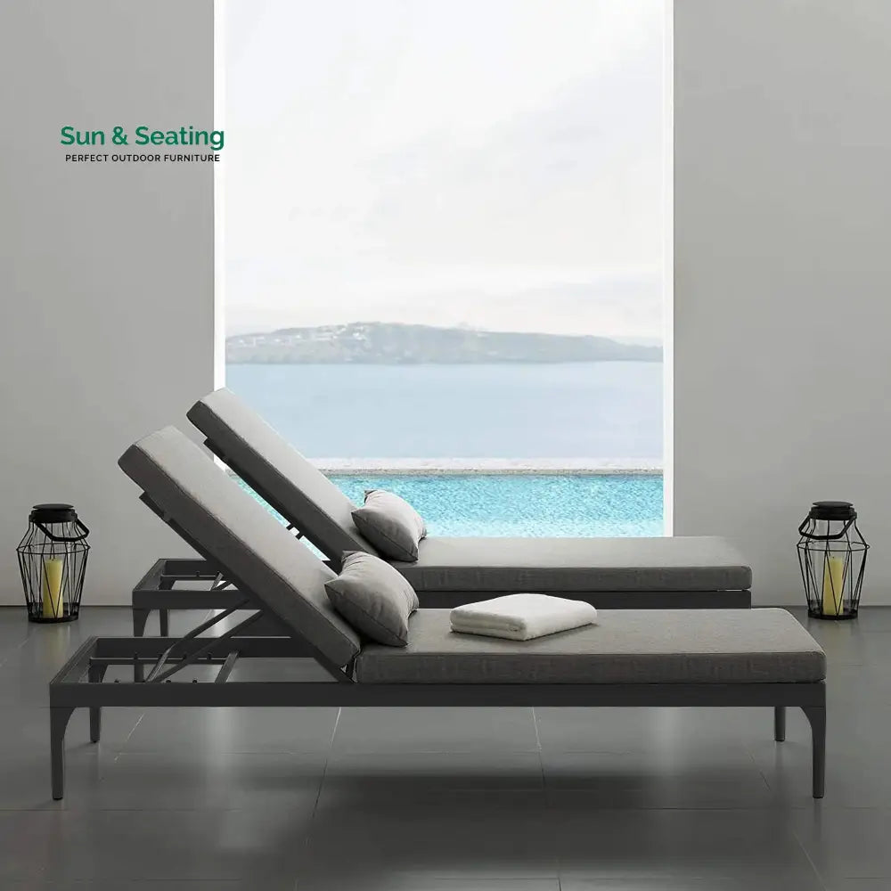 Disla Outdoor Swimming Poolside Lounger (Black) Set of 2 Loungers