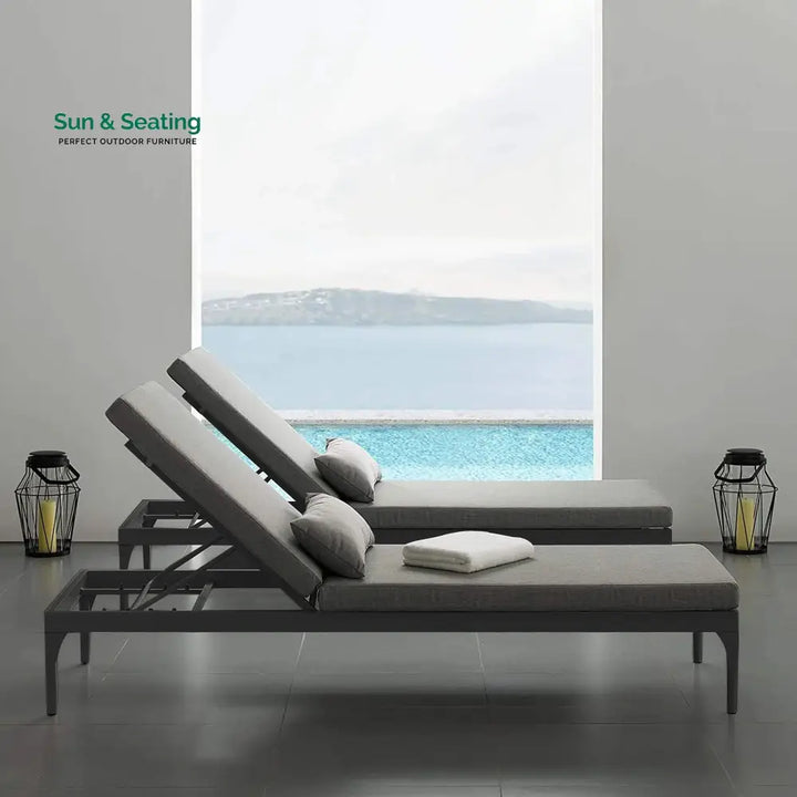 Disla Outdoor Swimming Poolside Lounger (Black) Set of 2 Loungers