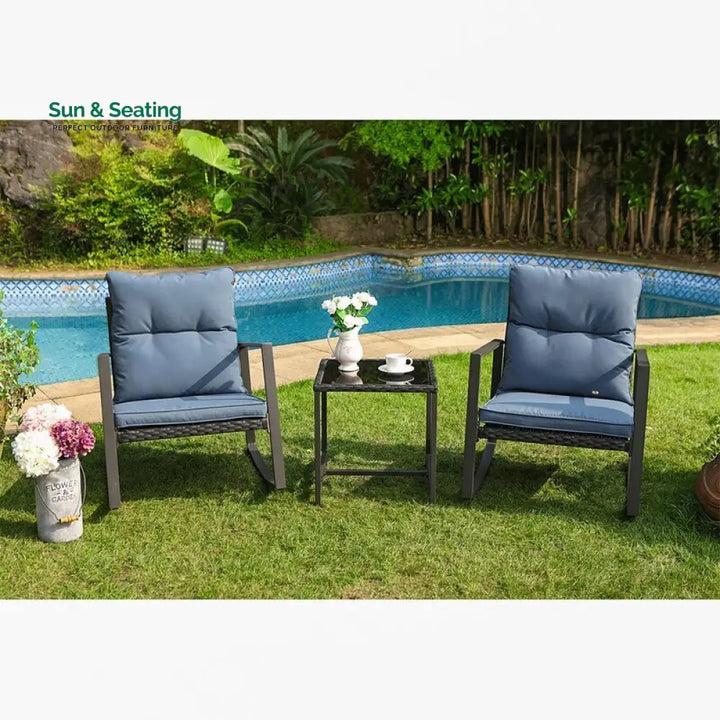 Diu Outdoor Patio Seating Set 2 Chairs and 1 Table Set (Black) Coffee Table Sets