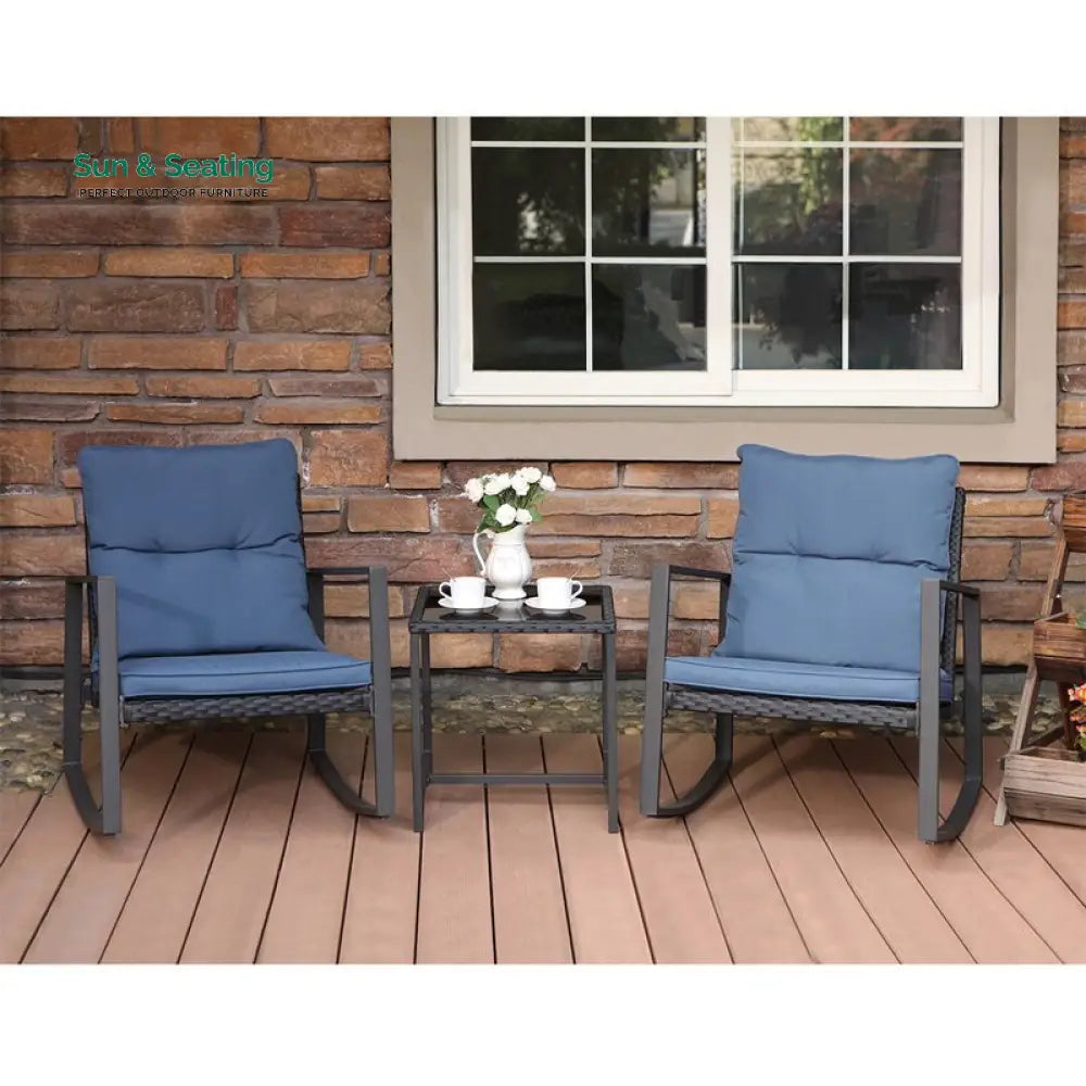 Diu Outdoor Patio Seating Set 2 Chairs and 1 Table Set (Black) Coffee Table Sets