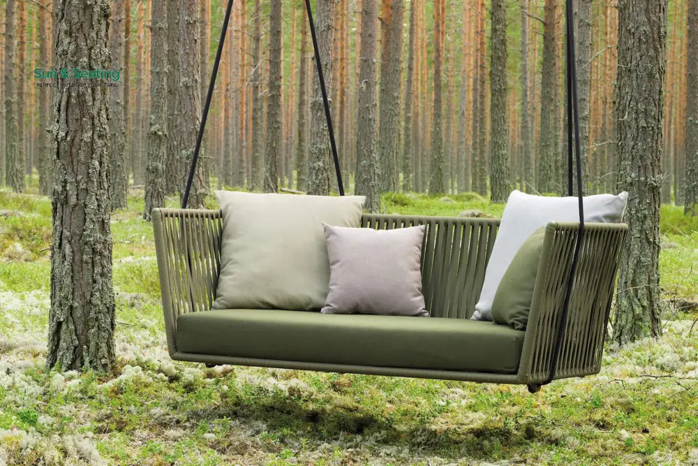 Dominga Double Seater Hanging Swing Without Stand For Balcony Garden Swing Braided &amp; Rope Green Swings