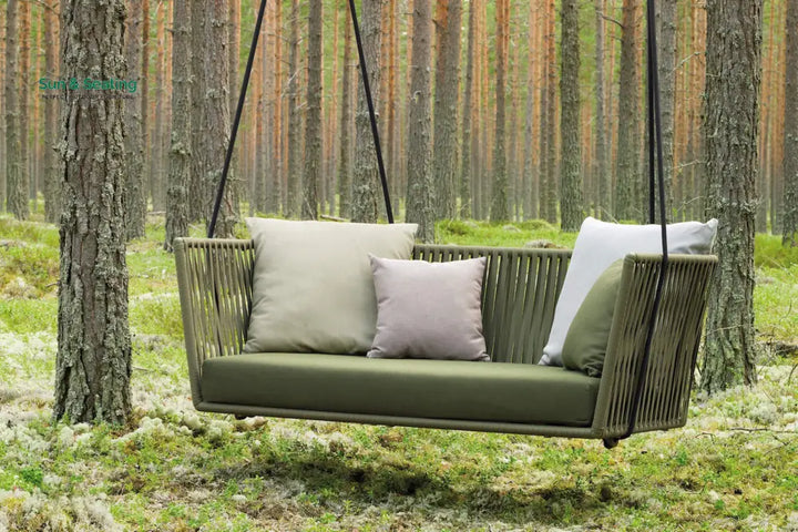 Dominga Double Seater Hanging Swing Without Stand For Balcony Garden Swing Braided &amp; Rope Green Swings