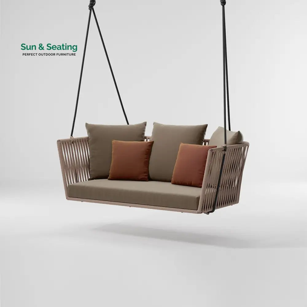 Dominga Double Seater Hanging Swing Without Stand For Balcony Garden Swing Braided &amp; Rope Light Brown Swings