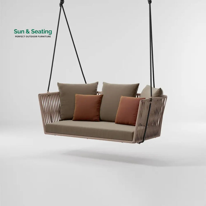 Dominga Double Seater Hanging Swing Without Stand For Balcony Garden Swing Braided &amp; Rope Light Brown Swings