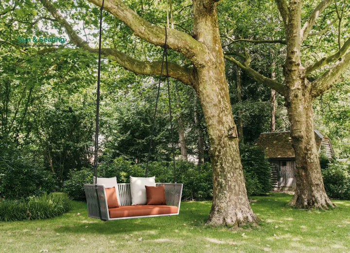 Dominga Double Seater Hanging Swing Without Stand For Balcony Garden Swing Braided &amp; Rope Off White Swings