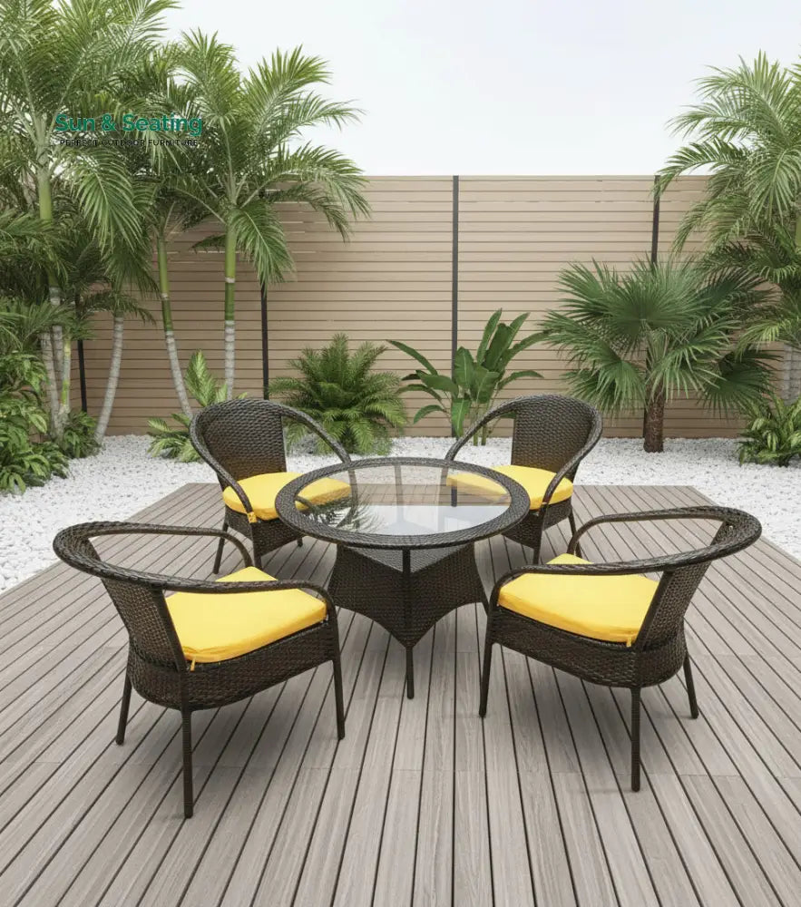 Dona Outdoor Patio Seating Set 4 Chairs and 1 Table Set (Brown) Coffee Table Sets