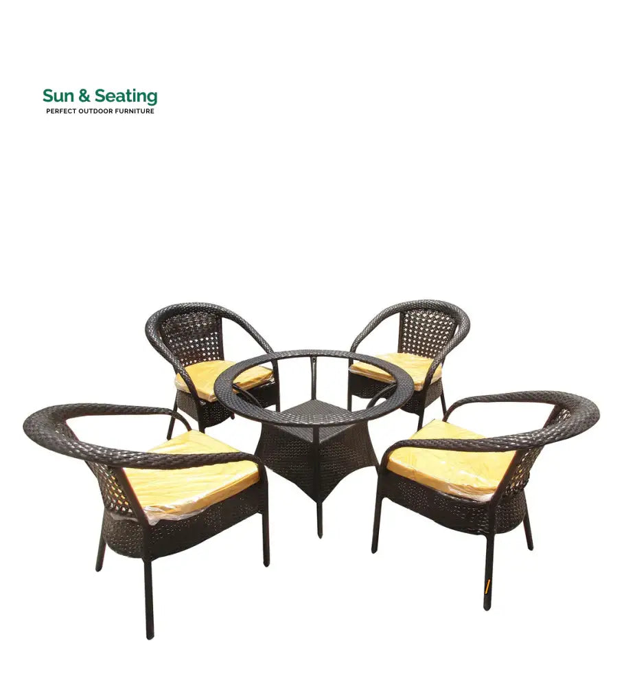 Dona Outdoor Patio Seating Set 4 Chairs and 1 Table Set (Brown) Coffee Table Sets