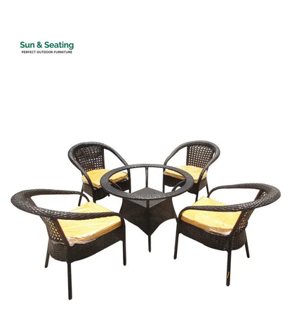 Dona Outdoor Patio Seating Set 4 Chairs and 1 Table Set (Brown) Coffee Table Sets