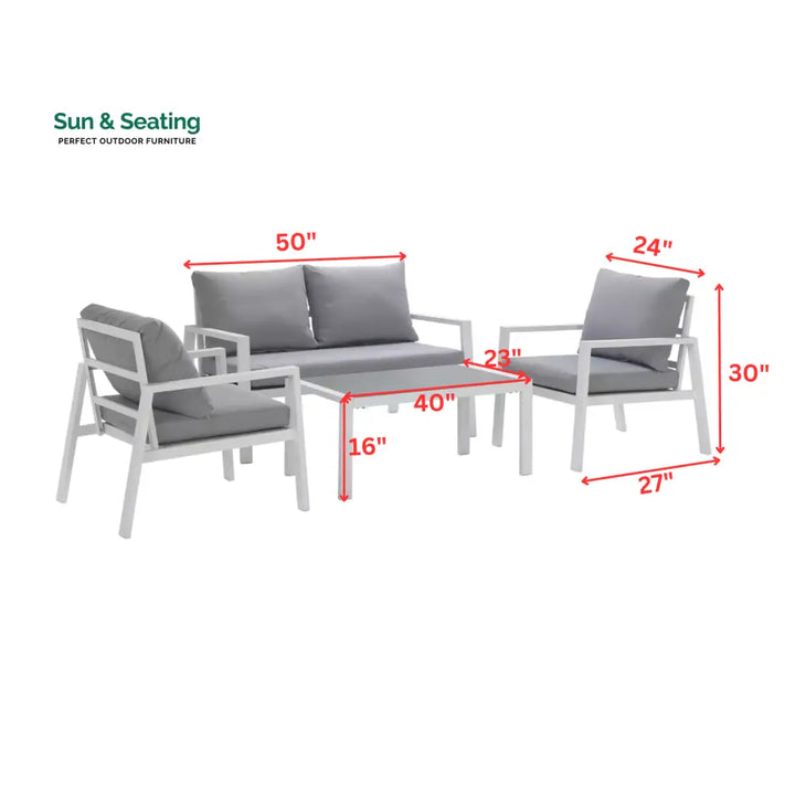Dona Outdoor Sofa Set 2 Seater 2 Single seater and 1 Center Table (White + Grey) Sofa Sets