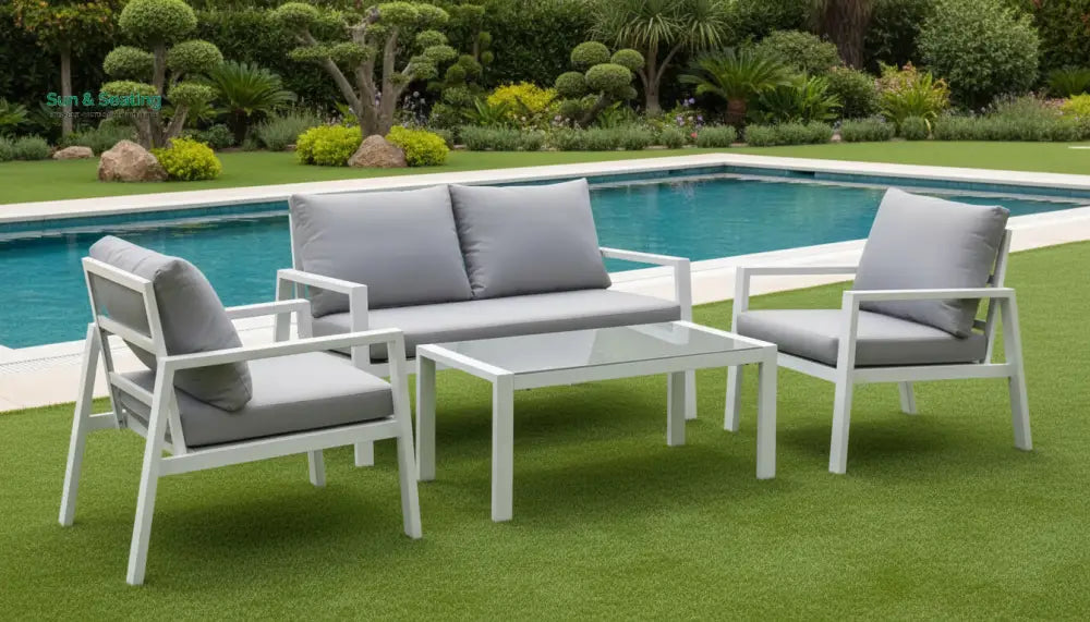 Dona Outdoor Sofa Set 2 Seater 2 Single seater and 1 Center Table (White + Grey) Sofa Sets