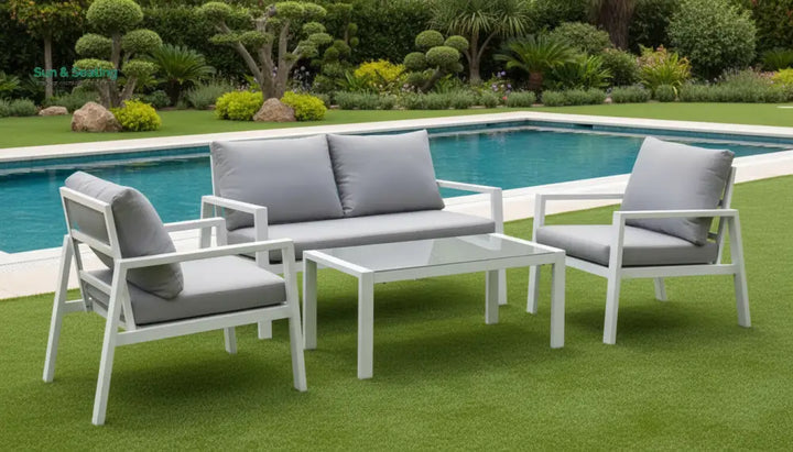 Dona Outdoor Sofa Set 2 Seater 2 Single seater and 1 Center Table (White + Grey) Sofa Sets