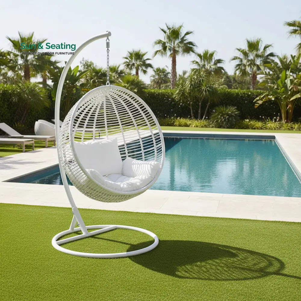 Donato Single Seater Hanging Swing With Stand For Balcony Garden Swing (White) Swings