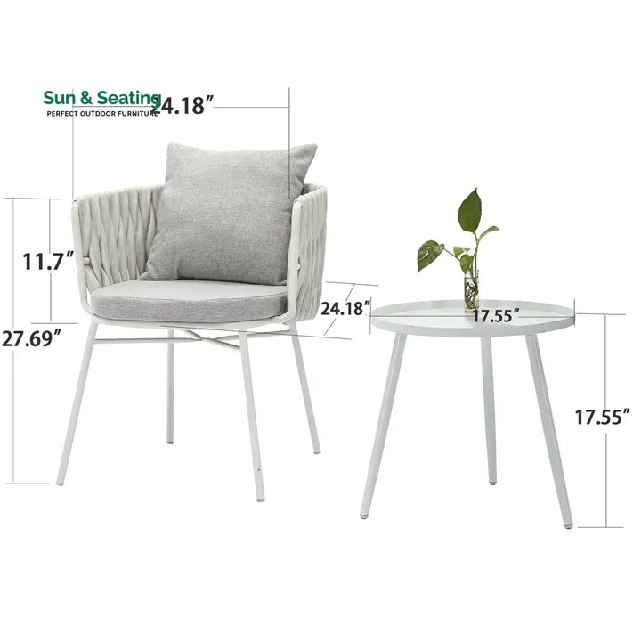 Dora Outdoor Patio Seating Set 2 Chairs and 1 Table Set (Grey) Braided &amp; Rope Coffee Table Sets