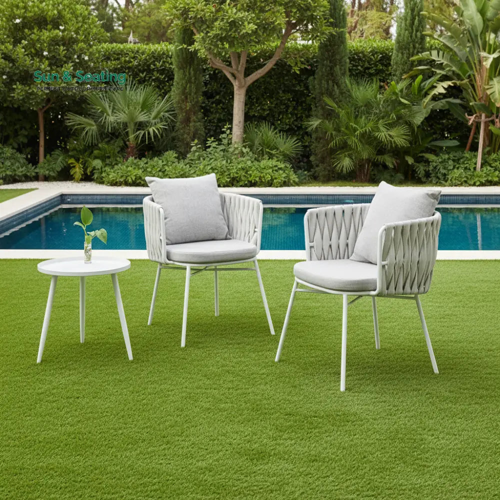 Dora Outdoor Patio Seating Set 2 Chairs and 1 Table Set (Grey) Braided & Rope Coffee Table Sets