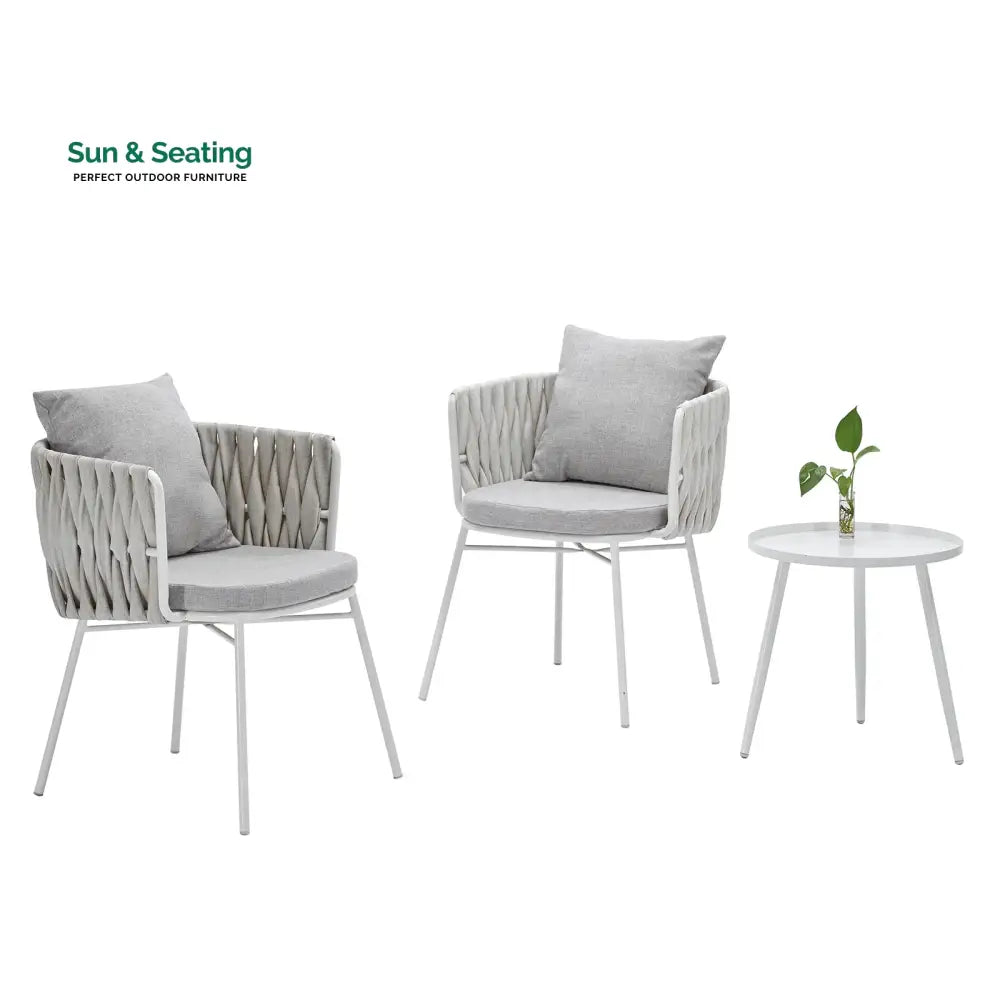 Dora Outdoor Patio Seating Set 2 Chairs and 1 Table Set (Grey) Braided &amp; Rope Coffee Table Sets