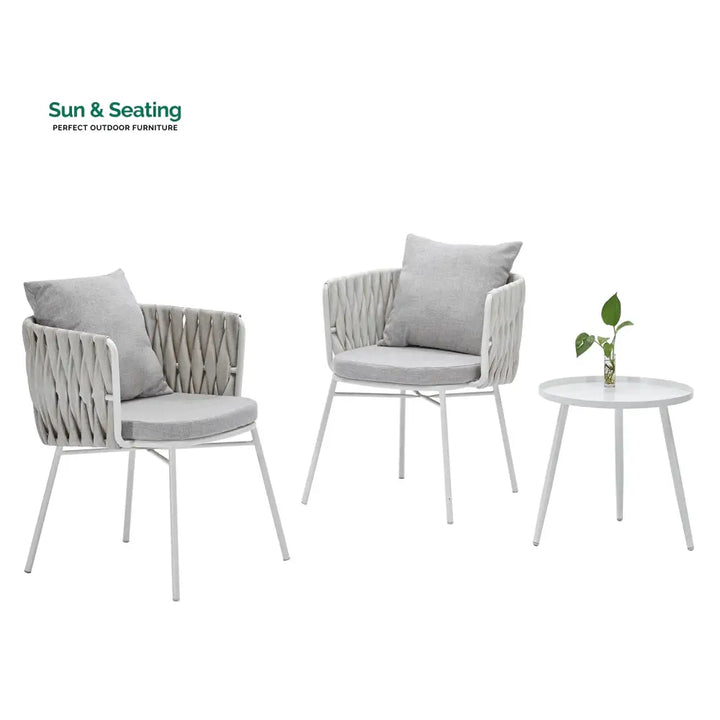 Dora Outdoor Patio Seating Set 2 Chairs and 1 Table Set (Grey) Braided &amp; Rope Coffee Table Sets