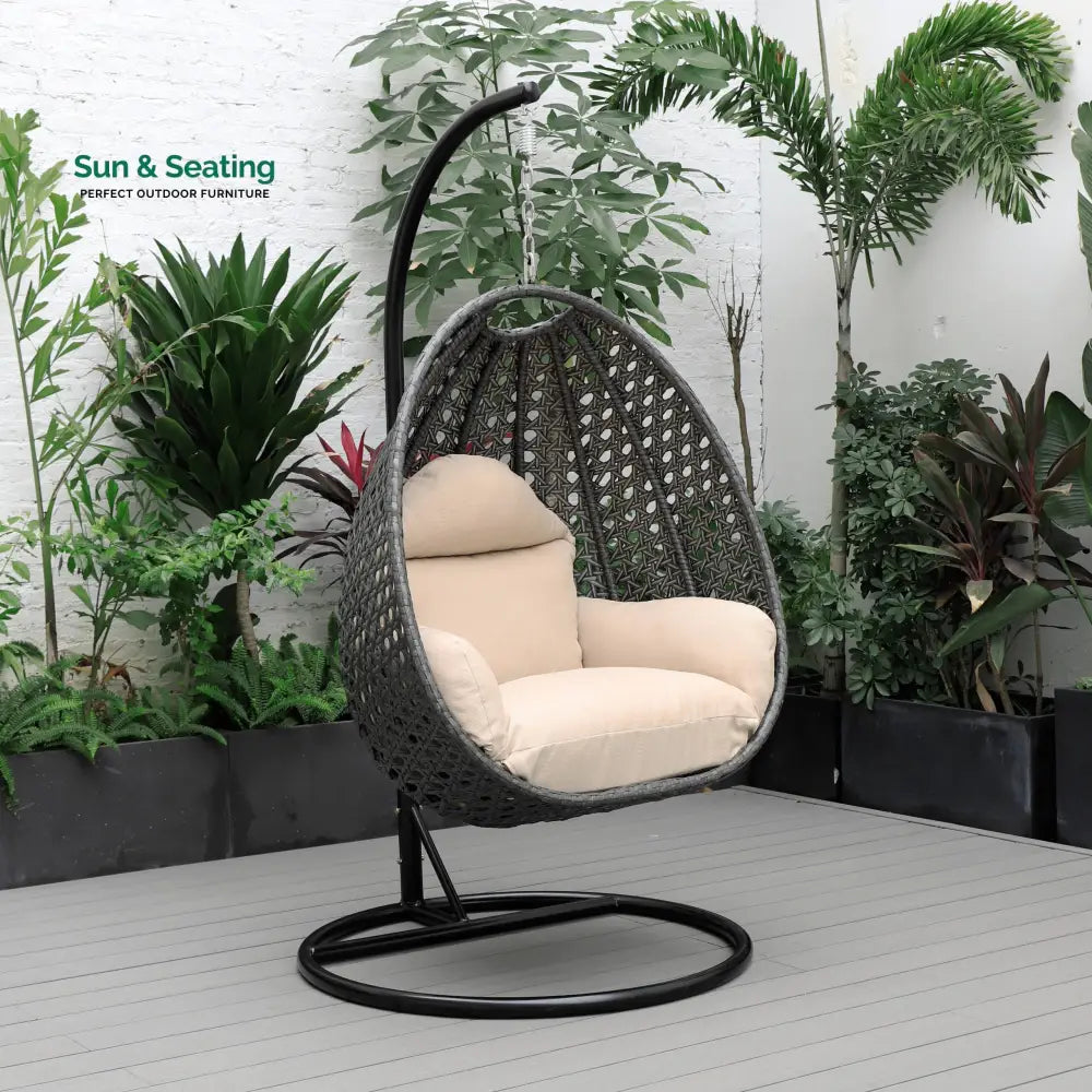 Doriano Single Seater Hanging Swing With Stand For Balcony Garden (Drak Grey) Beige Swings