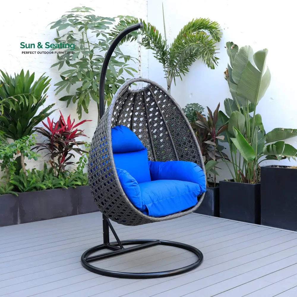 Doriano Single Seater Hanging Swing With Stand For Balcony Garden (Drak Grey) Blue Swings