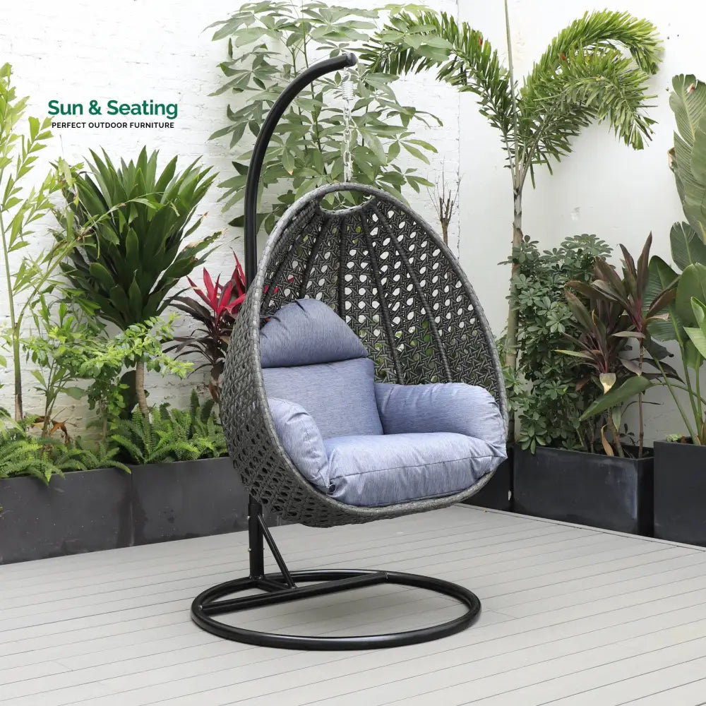 Doriano Single Seater Hanging Swing With Stand For Balcony Garden (Drak Grey) Charcoal Blue Swings