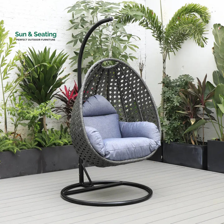 Doriano Single Seater Hanging Swing With Stand For Balcony Garden (Drak Grey) Charcoal Blue Swings