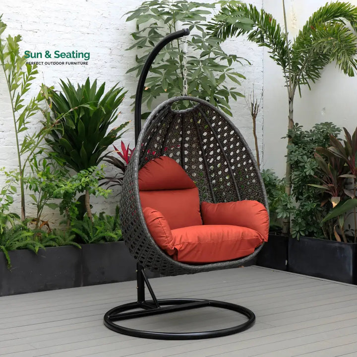Doriano Single Seater Hanging Swing With Stand For Balcony Garden (Drak Grey) Cherry Swings