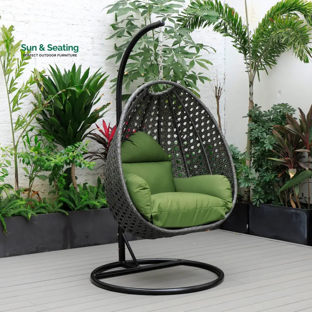 Doriano Single Seater Hanging Swing With Stand For Balcony Garden (Drak Grey) Dark Green Swings