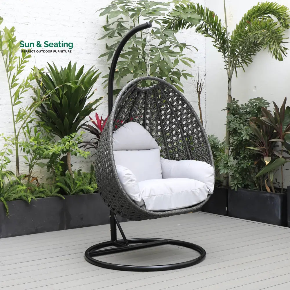 Doriano Single Seater Hanging Swing With Stand For Balcony Garden (Drak Grey) Light Grey Swings