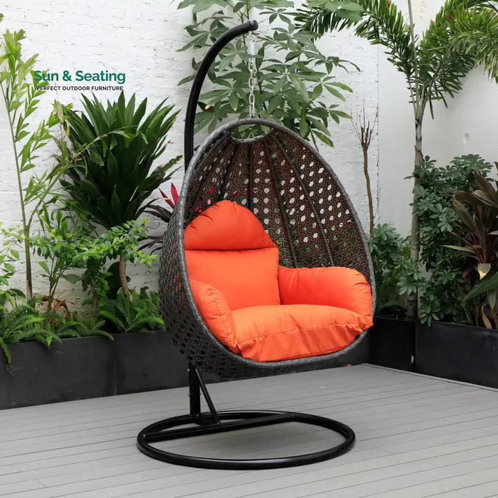 Doriano Single Seater Hanging Swing With Stand For Balcony Garden (Drak Grey) Orange Swings