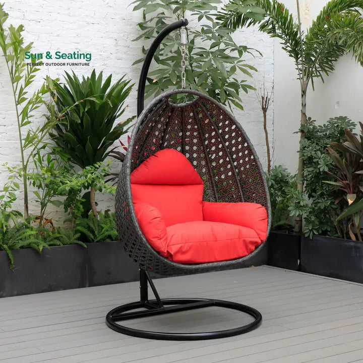 Doriano Single Seater Hanging Swing With Stand For Balcony Garden (Drak Grey) Red Swings