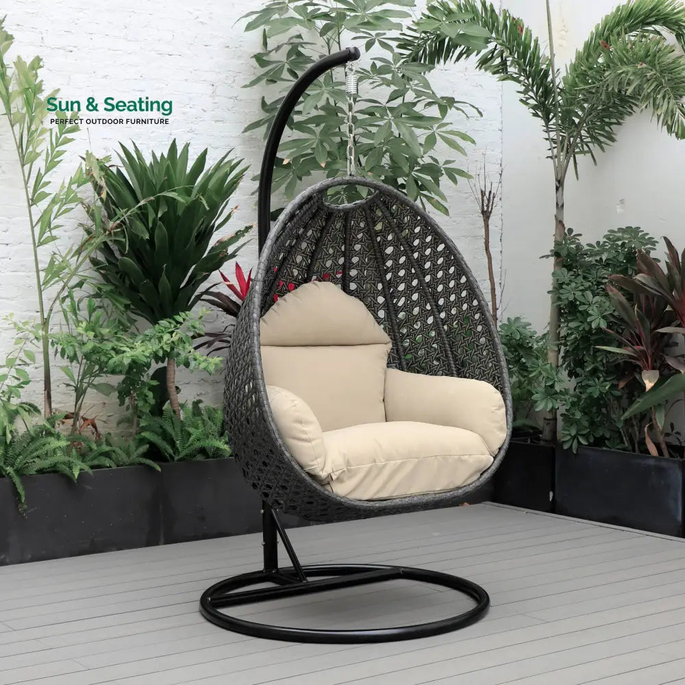 Doriano Single Seater Hanging Swing With Stand For Balcony Garden (Drak Grey) Taupe Swings