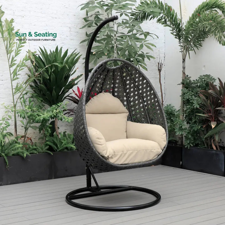 Doriano Single Seater Hanging Swing With Stand For Balcony Garden (Drak Grey) Taupe Swings